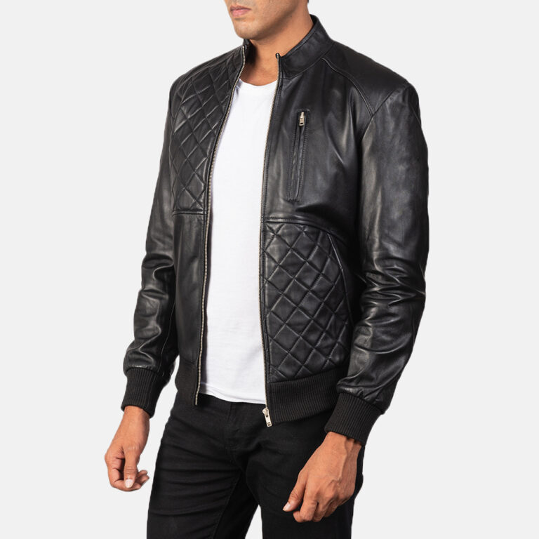Mens Moda Black Leather Bomber Jacket6449-3-1569242123378